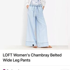 LOFT Sky Blue Denim belted wide leg pants
